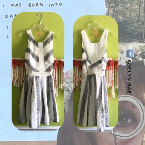 🏷️ adelyn rae white polka dot dress with black embroidery & criss cross back - Picture 3 of 13